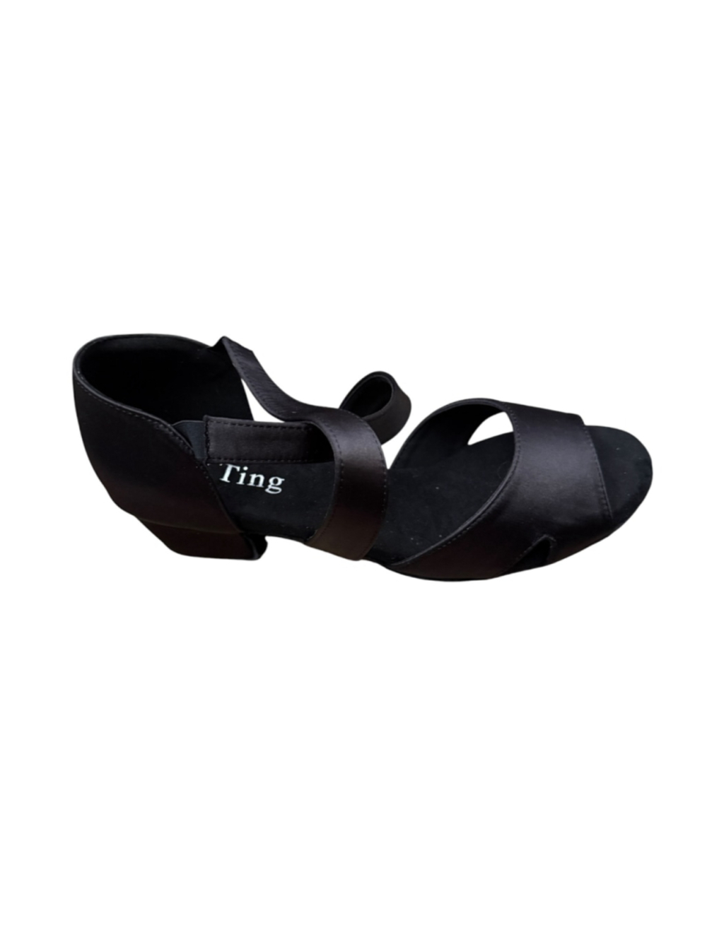 YYTing Black Satin Ballroom Latin Dance Shoes Women's 8.5 Low Block Heel - Picture 6 of 8